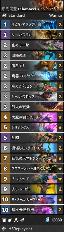 悪党同盟 レジェンド25位 Fibonacci S ビッグウォリアー Beerbrick Hearthstone