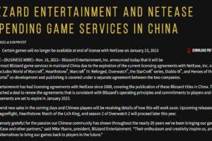 Blizzard Entertainment and NetEase Suspending Game Services in China