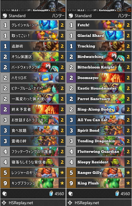 エメラルド 32.2.2 レジェンド37位 KarkinggHS's 鼓舞ハンター