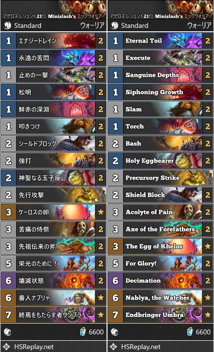 アゼロス レジェンド21位 Minislash's エッグウォリアー